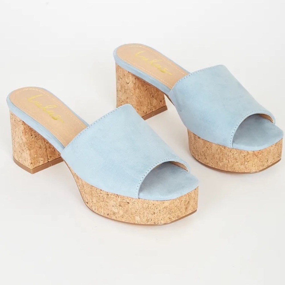 NIB Adiyana Light Blue Suede and Cork
Platform Heels